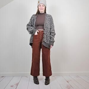 Vintage 80s 90s Dash Stripes Grandpa Cardigan Brown White Large